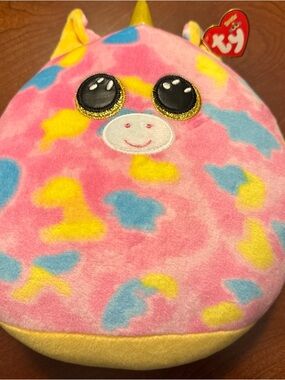 Ty Fantasia Pink Unicorn Plush with Blue and Yellow Spots